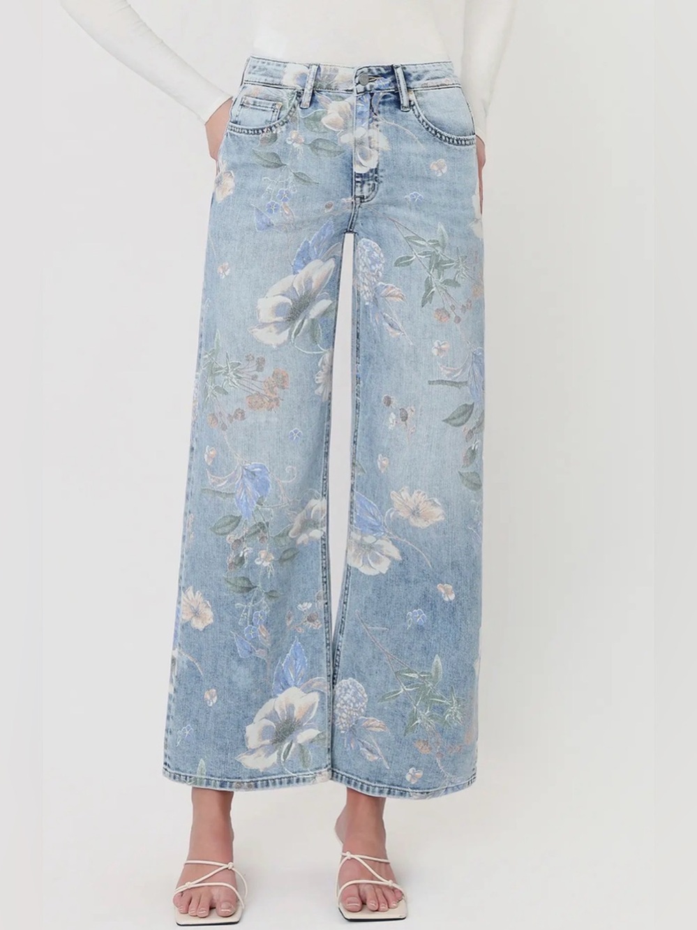 NWT Vervet by Flying Monkey Cheryl Floral Wide Leg Extreme Vintage Flare Jeans